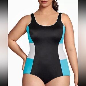 Lands End Swimsuit Color Block One Piece Tugless Tank 24W New